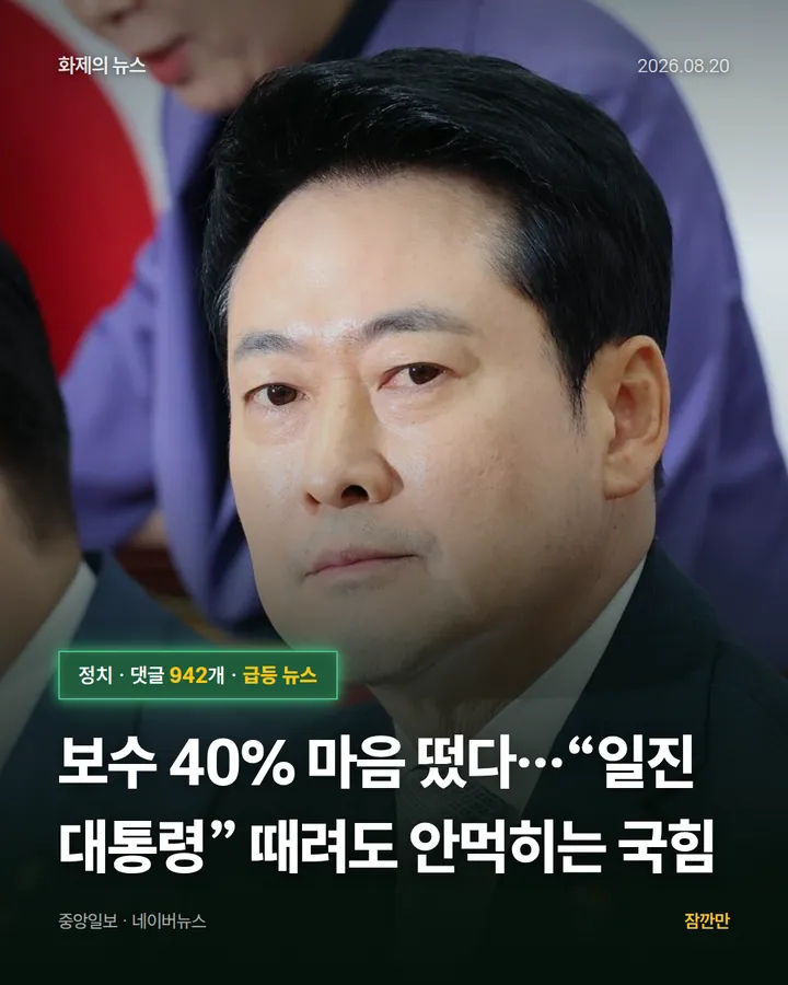 보수 40% 마음 떴다…“일진 대통령” 때려도 안먹히는 국힘