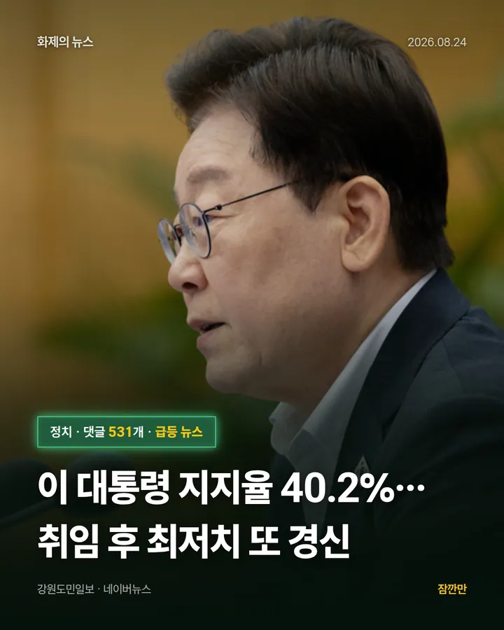 [속보] 이 대통령 지지율 40.2%…취임 후 최저치 또 경신