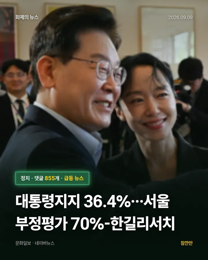 [속보]대통령지지 36.4%…서울 부정평가 70%-한길리서치